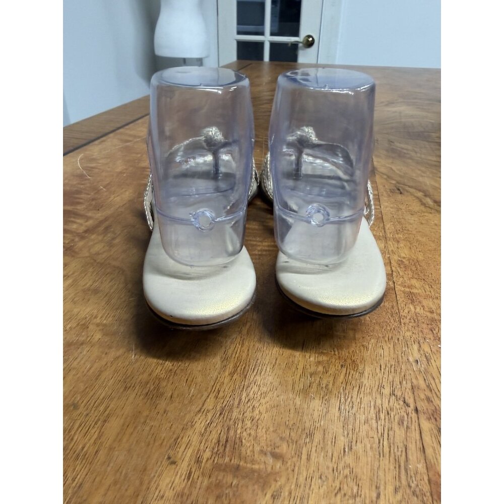 Vtg Y2K Talbots Women’s 7.5 Knot Gold Strappy Leather Kitten Heels Sandals Shoes - Picture 5 of 8